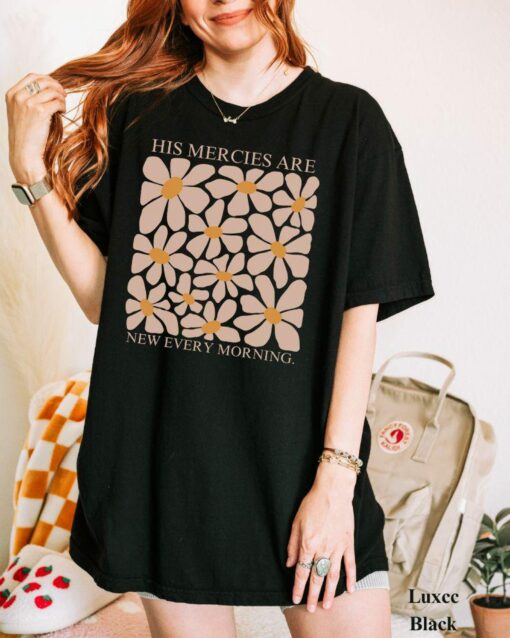 Boho Christian T-Shirt Embrace God's Daily Renewal with "His Mercies Are New Every Morning - Image 2
