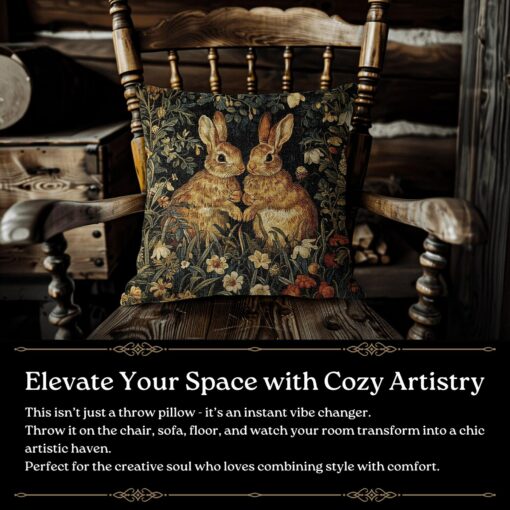 Enchanted Woodland Retreat Botanical Rabbits Throw Pillows, Inspired by William Morris - Image 2