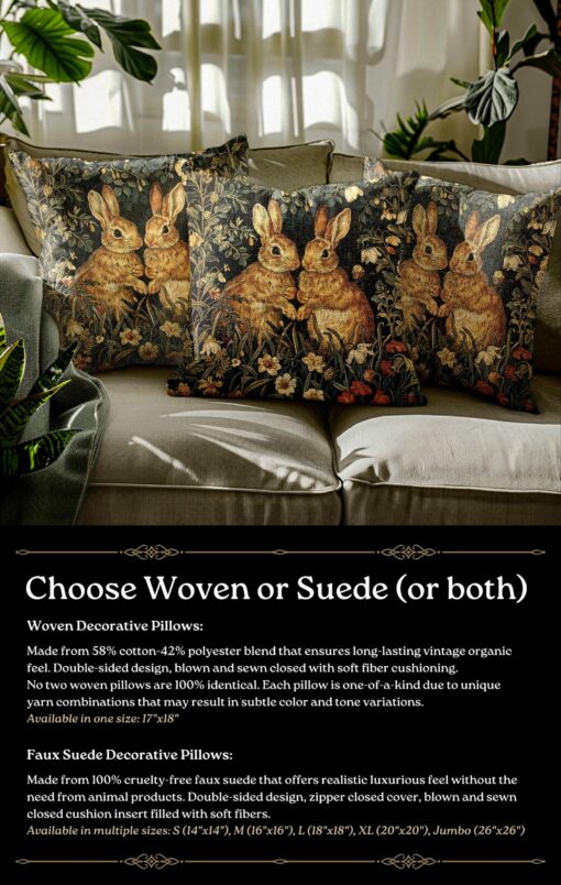 Enchanted Woodland Retreat Botanical Rabbits Throw Pillows, Inspired by William Morris - Image 5