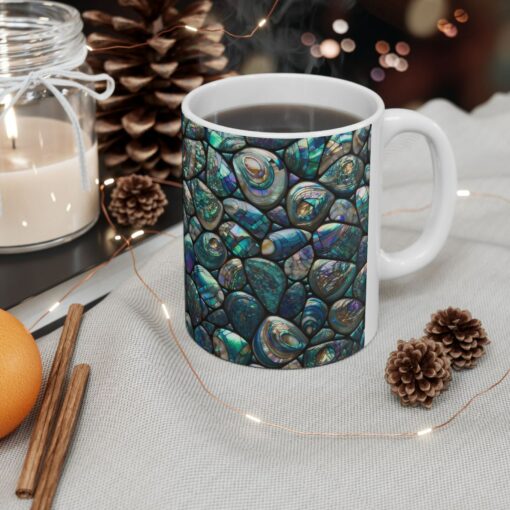 Abalone Shell Mosaic Ceramic Mug A Shimmering Masterpiece of Nature's Art - Image 2