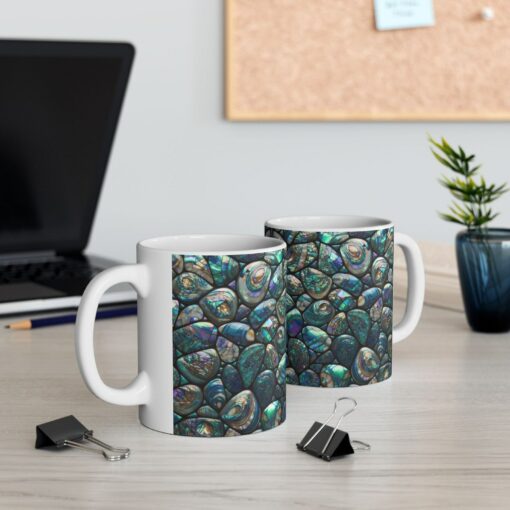 Abalone Shell Mosaic Ceramic Mug A Shimmering Masterpiece of Nature's Art - Image 4