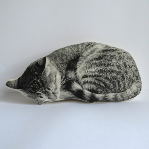 Silkscreen Sleeping Cat Pillow Snuggle Up with Feline Serenity - Image 2