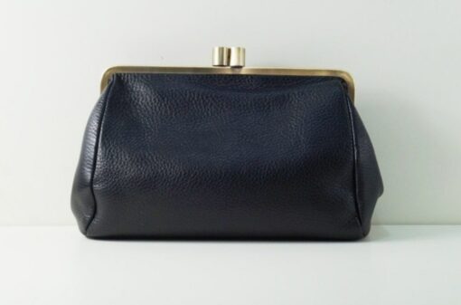 Dakota Vintage Black Leather Kiss Lock Clutch Handbag - Image 3
