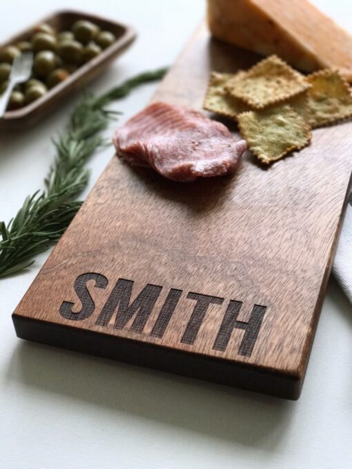 Personalized Cheese Board Custom Engraved Charcuterie Board, Unique Handmade Serving Tray with Last Name for Wedding Gifts