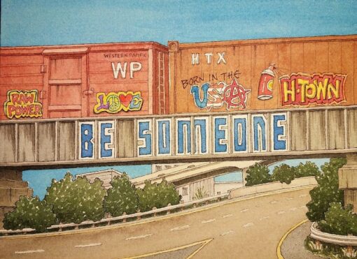 Houston's Heartbeat A Watercolor Journey Through the City's Soul