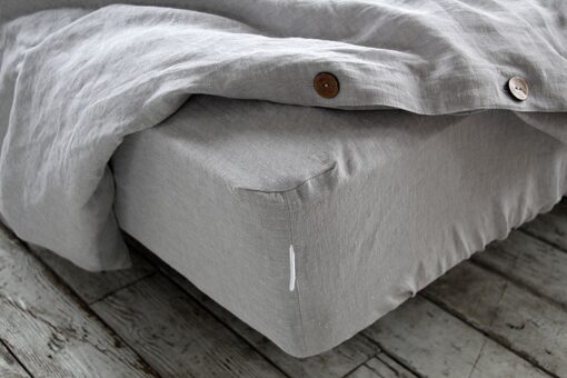 Stonewashed Linen Fitted Sheet Indulge in the Comfort of Ash Pearl Melange