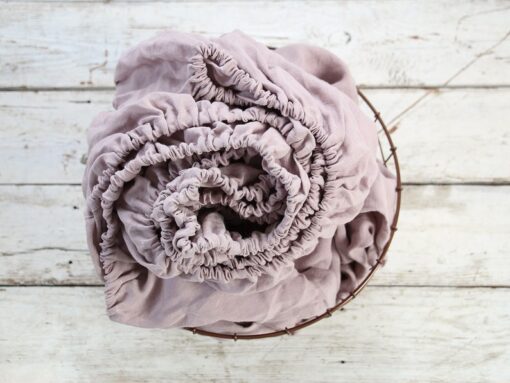 Indulge in the Comfort of Stonewashed Linen WOOD ROSE Fitted Sheet for a Serene Sleep