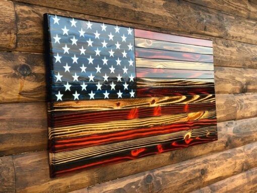 Rustic American Flag Charred Wood, Patriotic Symbol of Freedom