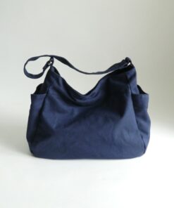 Navy Blue Canvas Hobo Diaper Bag with Zipper Vegan Travel Messenger Bag, Personalized Baby Shower Gift Set - No. 101 RENEE