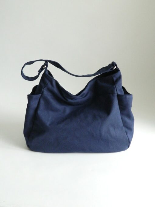 Navy Blue Canvas Hobo Diaper Bag with Zipper Vegan Travel Messenger Bag, Personalized Baby Shower Gift Set - No. 101 RENEE