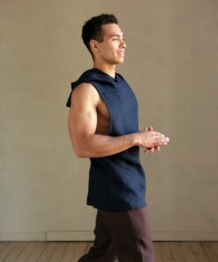 Men's Dark Blue Sleeveless Linen T-Shirt The Perfect Summer Essential