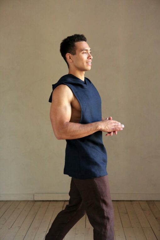 Men's Dark Blue Sleeveless Linen T-Shirt The Perfect Summer Essential