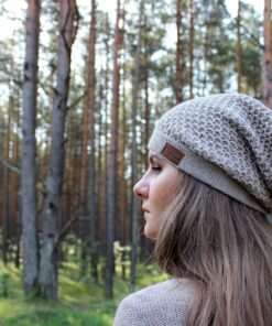 Cozy and Chic Beige Alpaca Wool Knit Slouchy Beanie for Women