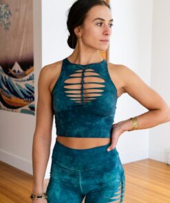 Teal Shiva Crop Top and Hand-Dyed Yoga Slit Weave Fire Hula Hoop Elevate Your Practice with Style and Flow