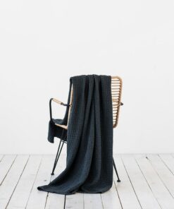 Cozy Haven Dark Gray Linen Throw with Waffle Weave
