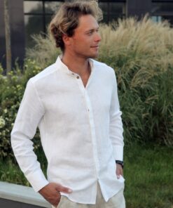 Exquisite White Linen Dress Shirt Timeless Elegance for Weddings, Beach Days, and Beyond