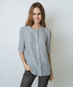 Striped Linen Shirt MIA Elegant and Modest Everyday Top for Women