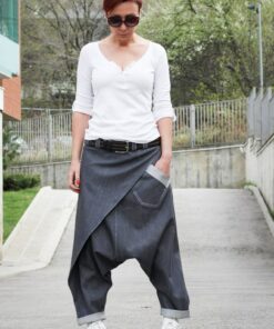 Harem Pants Unisex Drop Crotch Denim, Hippie, Baggy, Boho, Cotton, Yoga, Blue Jeans