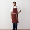 Premium Chef Apron Maroon with Tan Straps, Handcrafted 100% Cotton for Kitchen and Restaurant Professionals