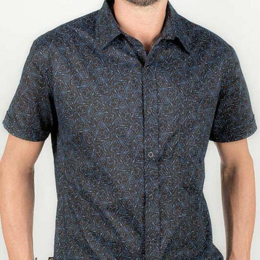 Psychedelic Men's Button-Down Geometric Print, Short Sleeve, Perfect Father's Day Gift