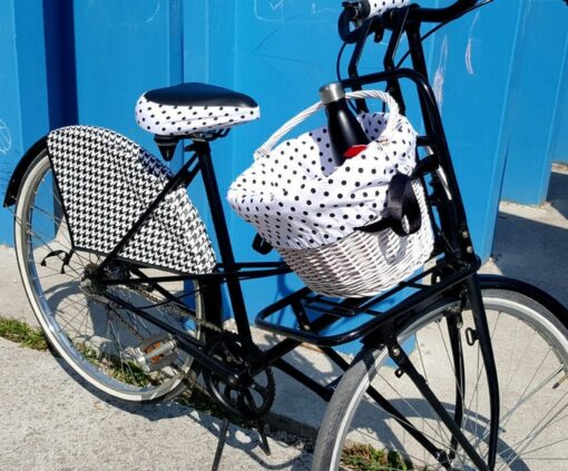 Polka Dot Wicker Basket Saddle and Handlebar Covers Protect Your Ride with Style