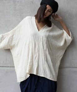 Women's V-Neck Kaftan Breezy Summer Style in Natural Cotton