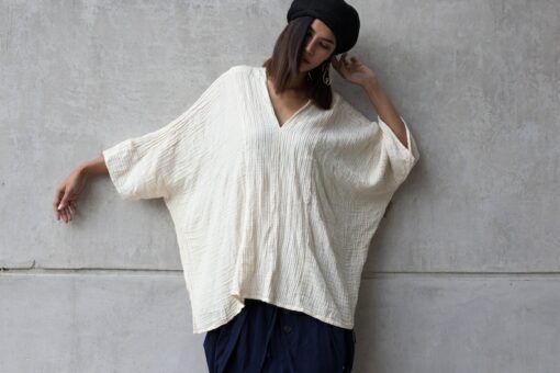 Women's V-Neck Kaftan Breezy Summer Style in Natural Cotton