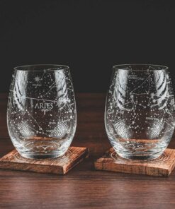 Aries Etched Stemless Wine Glasses Celestial Sips for the Ram