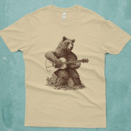 Bear-tastic Guitar Grooves Unleash the Rhythm with Our Men's Bear Guitar T-Shirt