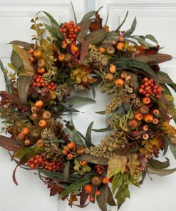 Autumnal Embrace Fall Wreath Adorned with Vibrant Foliage and Berries