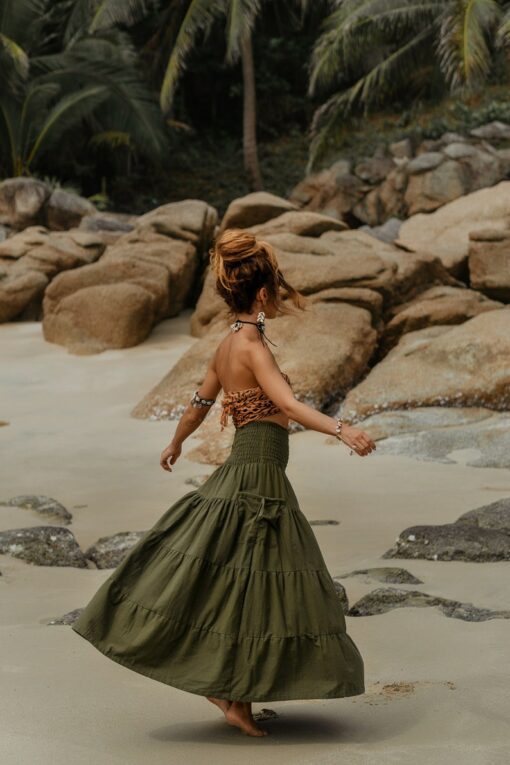 Organic Cotton Maxi Skirt Keela in Olive Sustainable Style with Pockets