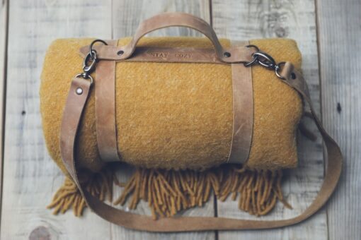 Indulge in Comfort Cozy Haven Premium Wool Throw Blanket with Leather Handle, Delivered Swiftly