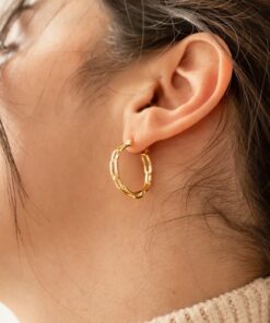 Caitlyn Minimalist Bold Link Hoop Earrings Statement Gold Hoops for Bridesmaids (ER060)