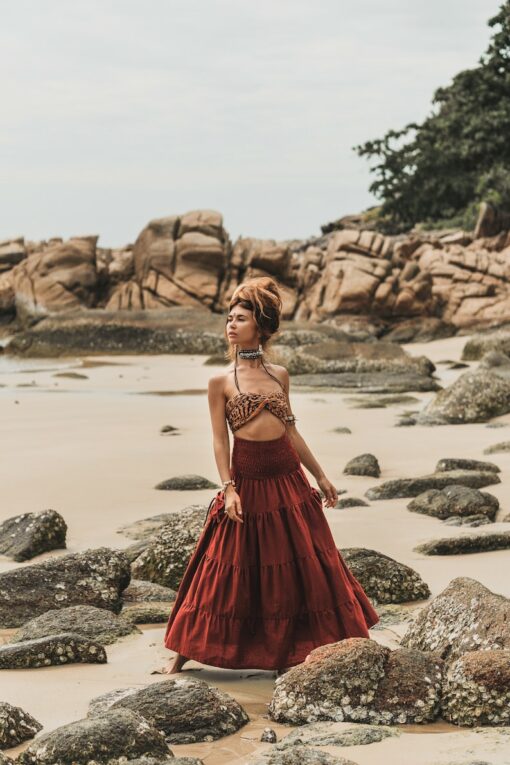 Keela Maxi Skirt Sustainable Style with Pockets in Vibrant Rust