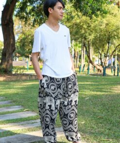 Black Elephant Pants Flowy Harem Pants for Men - Bohemian Comfort for Yoga, Dance, and Festivals