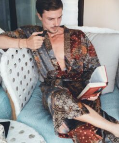 Grey Bohemian Silk Kimono for Men Embrace the Spirit of Wanderlust