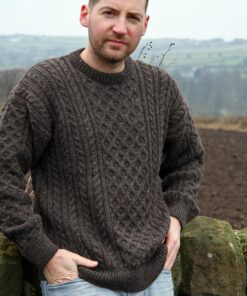 Jacob Wool Sustainable, Fair Trade, UK-Made Aran Sweater in Dark Brown