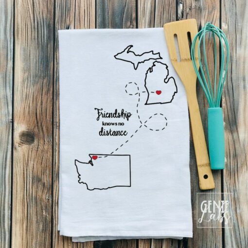 Personalized Friendship/Family Gift Flour Sack Towel Connecting Loved Ones Across States