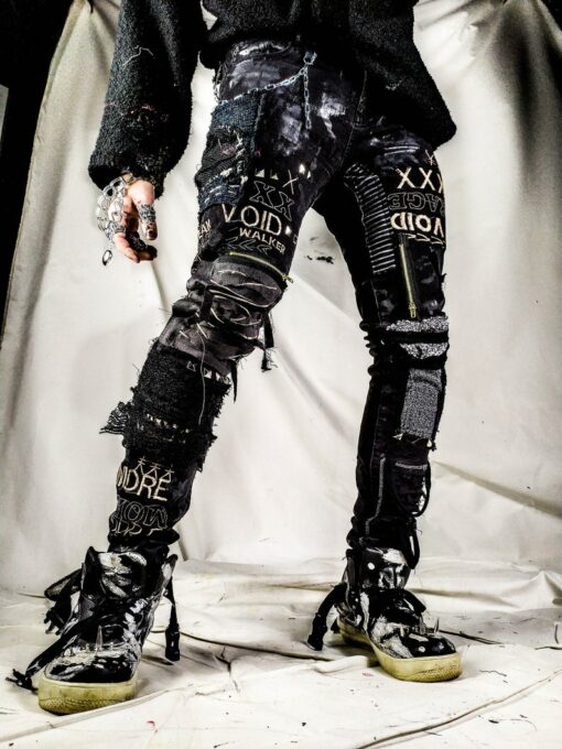 Unleash Your Inner Rebel Custom Handmade Punk Rock Goth Emo Metal Cyber Dark Ripped Crazy Weird Funky Crust Festival Jeans for the Vegan Cyber Warrior