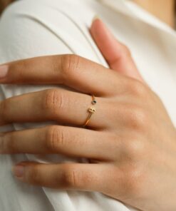 Birthstone Initial Ring Personalized Jewelry for Mothers, Bridesmaids, and Birthdays