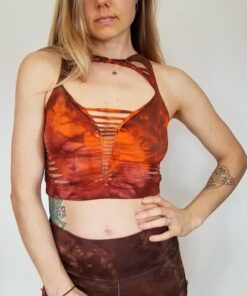 Handcrafted Brown Rust Crop Top and Fire Hula Hoop Elevate Your Yoga Practice with Style and Flow