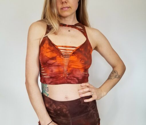 Handcrafted Brown Rust Crop Top and Fire Hula Hoop Elevate Your Yoga Practice with Style and Flow