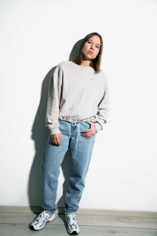 Vans Vintage Beige Sweatshirt 90s Oversized Athletic Jumper Pullover Crewneck Sport Sweater (Small S)