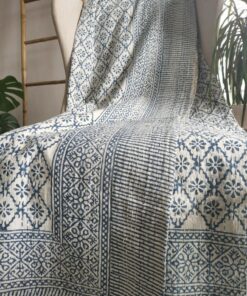 Kantha Stitch Pure Cotton Reversible Bed/Sofa Throw King Size | Handmade HandPrinted Floral Dohar | Diamond Weave Petal