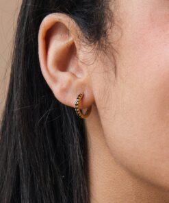 Onyx Huggie Hoops Minimalist Black Diamond Earrings for a Timeless Gift (ER104)