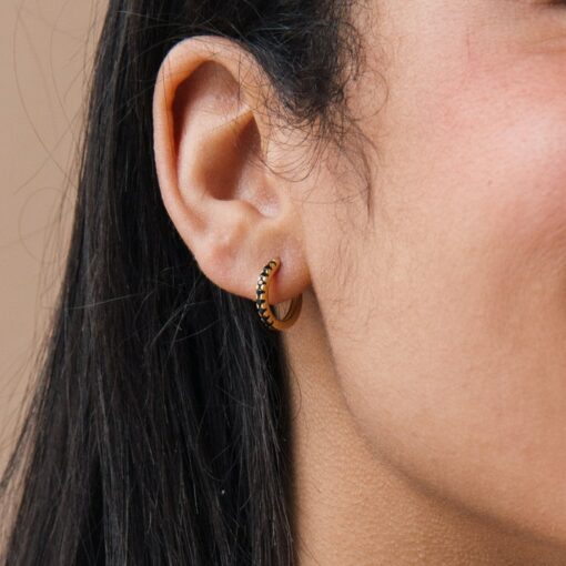 Onyx Huggie Hoops Minimalist Black Diamond Earrings for a Timeless Gift (ER104)
