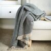Luxurious Black Linen Throw Pure Linen, Fringed, Waffle Weave, Perfect Gift