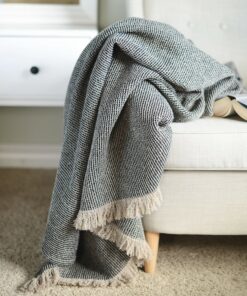Luxurious Black Linen Throw Pure Linen, Fringed, Waffle Weave, Perfect Gift