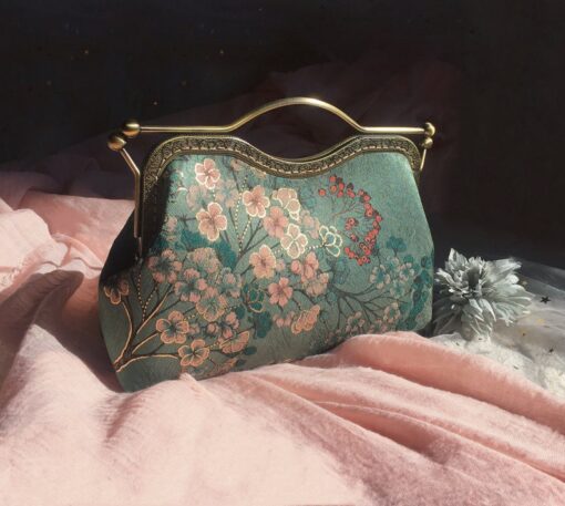 Enchanting Emerald Handbag A Floral Tapestry of Japanese Elegance