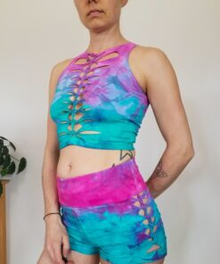 Cotton Candy Crop Top and Hand Dyed Yoga Slit Weave Fire Hula Hoop A Vibrant Fusion of Style and Movement